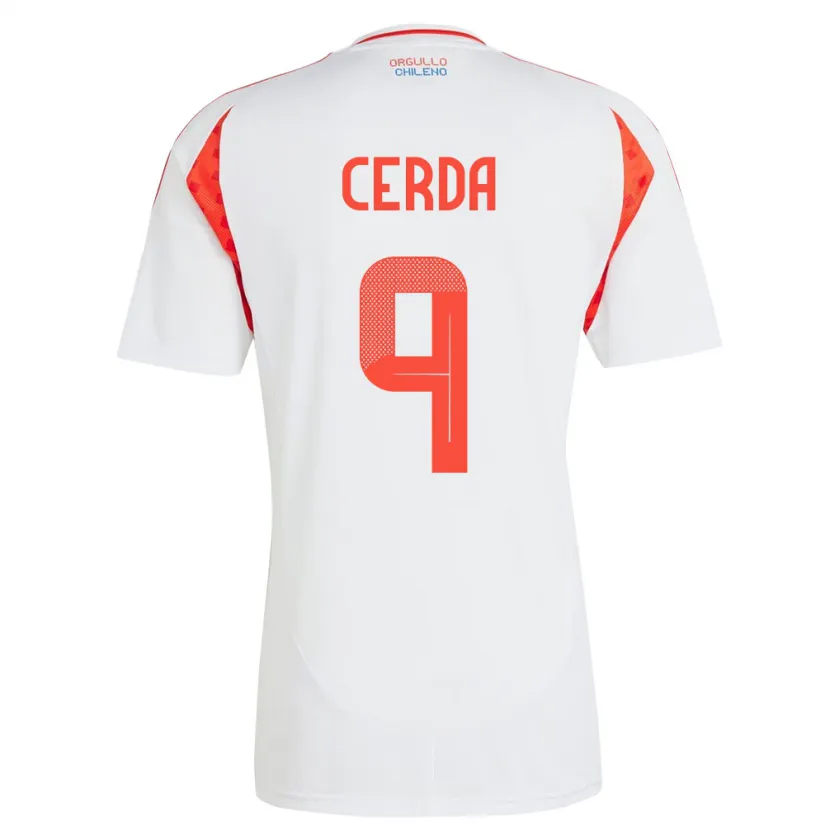 Danxen Mænd Chile Axel Cerda #9 Hvid Udebane Spillertrøjer 24-26 Trøje T-Shirt