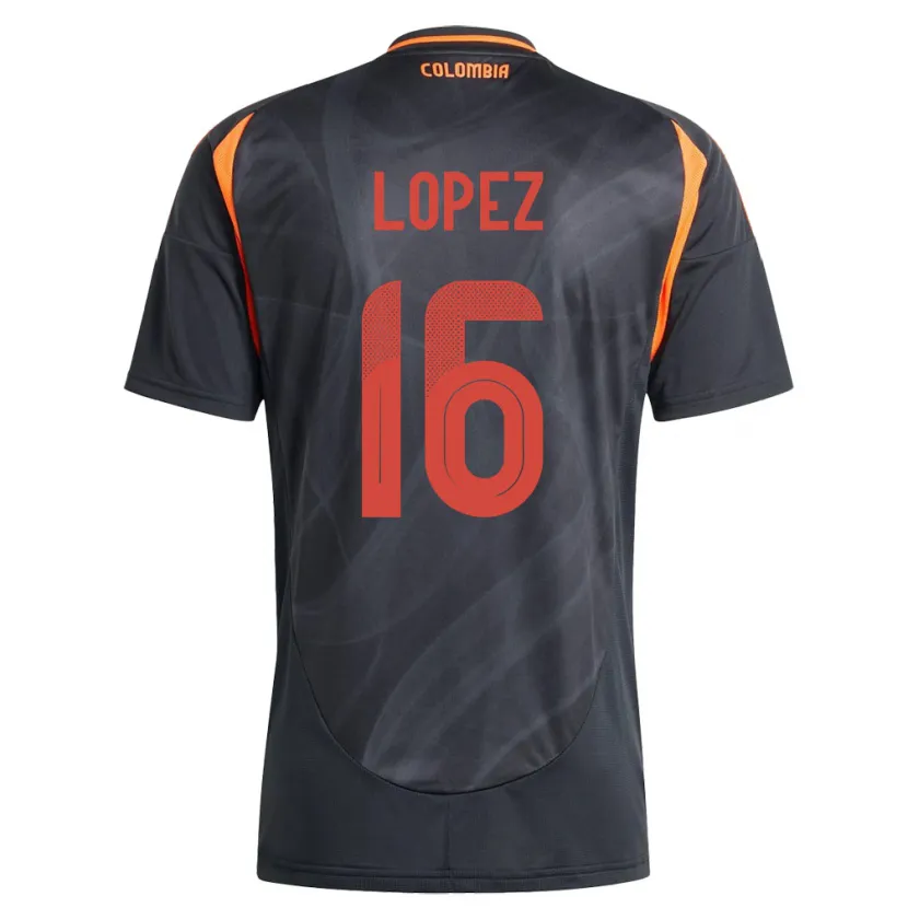 Danxen Mænd Colombia William López #16 Sort Udebane Spillertrøjer 24-26 Trøje T-Shirt