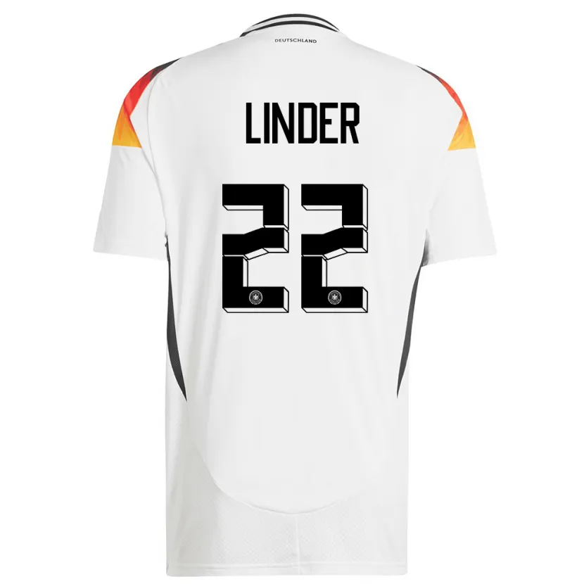 Danxen Kvinder Tyskland Sarai Linder #22 Hvid Hjemmebane Spillertrøjer 24-26 Trøje T-Shirt