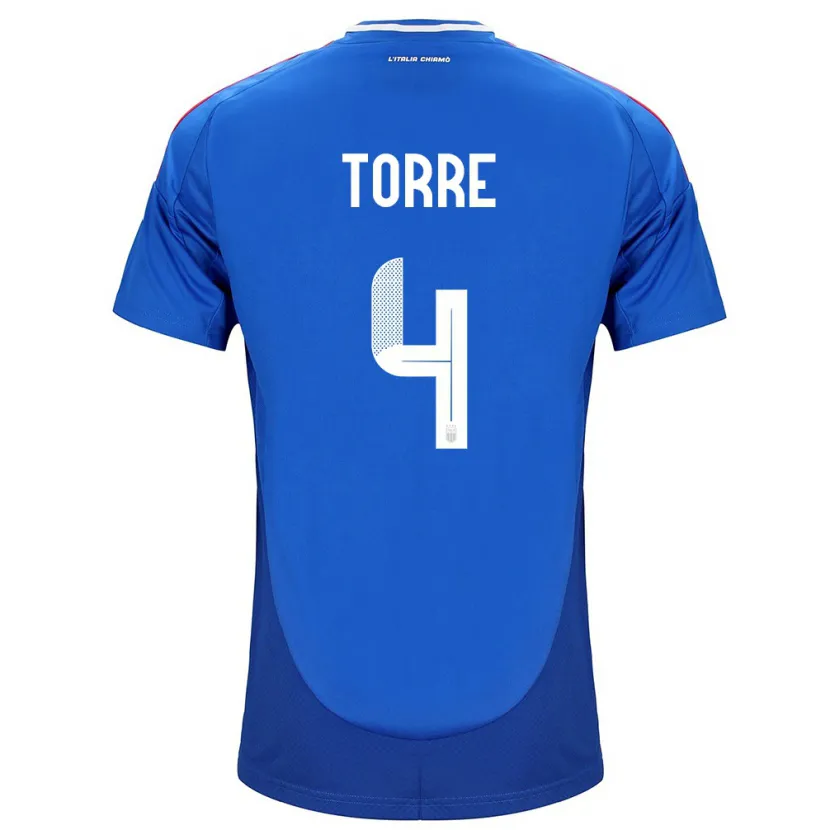 Danxen Kvinder Italien Pietro La Torre #4 Blå Hjemmebane Spillertrøjer 24-26 Trøje T-Shirt