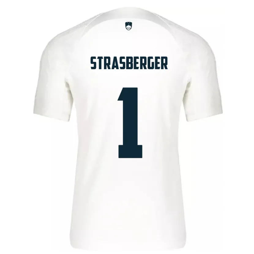 Danxen Kvinder Slovenien Tim Strasberger #1 Hvid Hjemmebane Spillertrøjer 24-26 Trøje T-Shirt