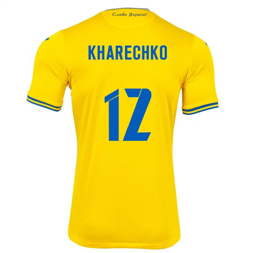 Danxen Kvinder Ukraine Oleksandr Kharechko #12 Gul Hjemmebane Spillertrøjer 24-26 Trøje T-Shirt