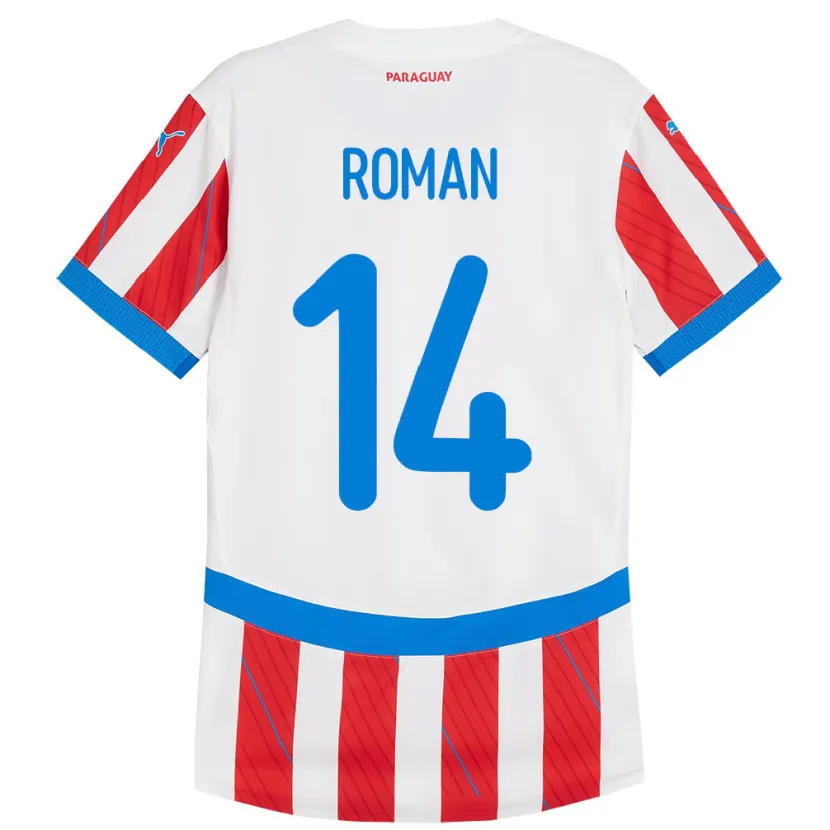 Danxen Kvinder Paraguay Fernando Román #14 Hvid Rød Hjemmebane Spillertrøjer 24-26 Trøje T-Shirt