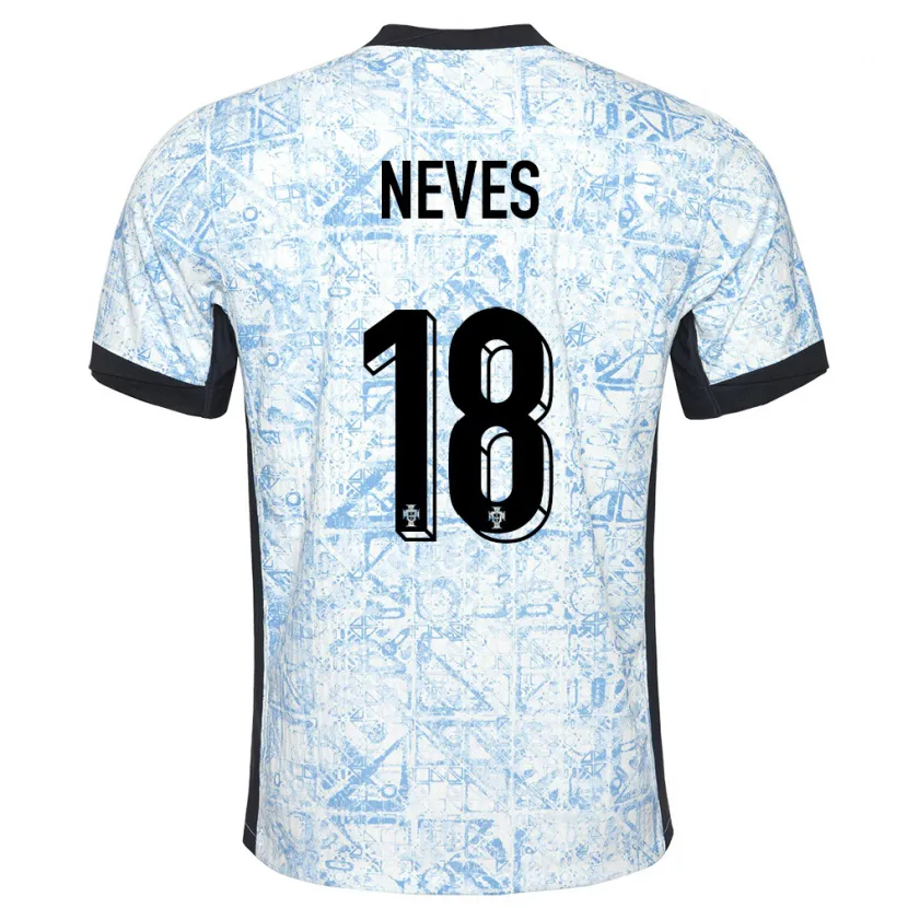 Danxen Kvinder Portugal Ruben Neves #18 Creme Blå Udebane Spillertrøjer 24-26 Trøje T-Shirt