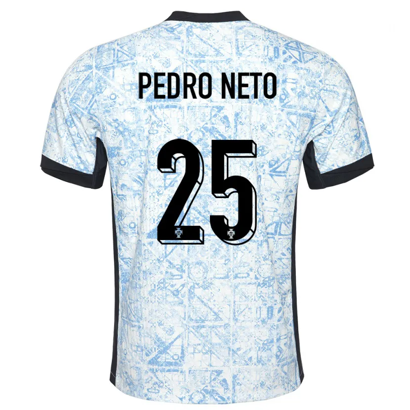 Danxen Kvinder Portugal Pedro Neto #25 Creme Blå Udebane Spillertrøjer 24-26 Trøje T-Shirt