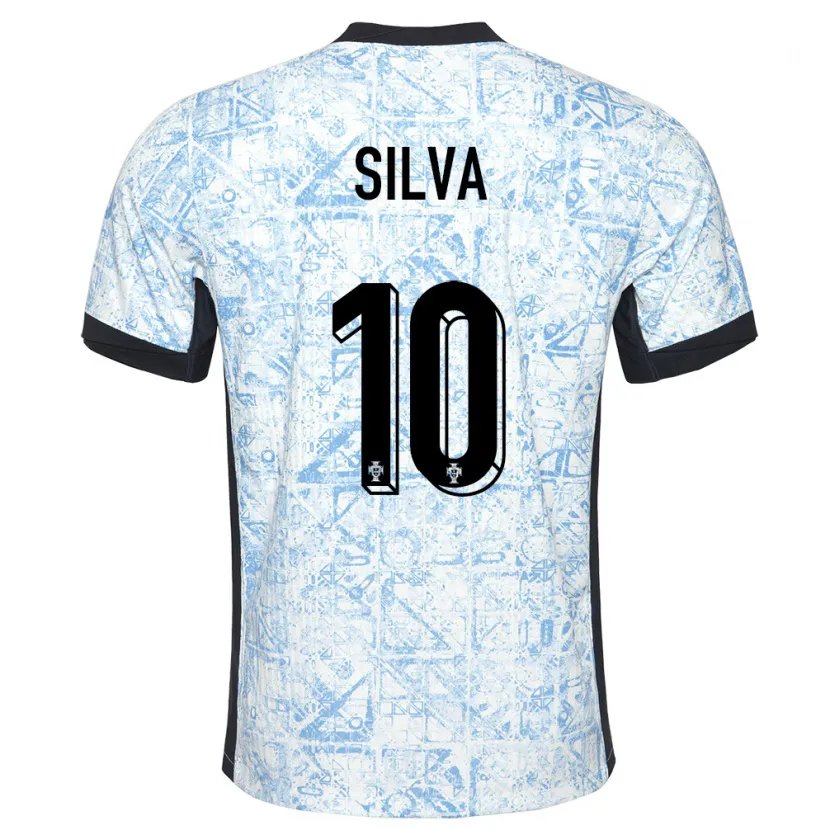 Danxen Kvinder Portugal Jessica Silva #10 Creme Blå Udebane Spillertrøjer 24-26 Trøje T-Shirt