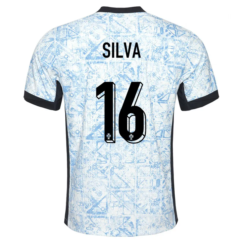 Danxen Kvinder Portugal Diana Silva #16 Creme Blå Udebane Spillertrøjer 24-26 Trøje T-Shirt