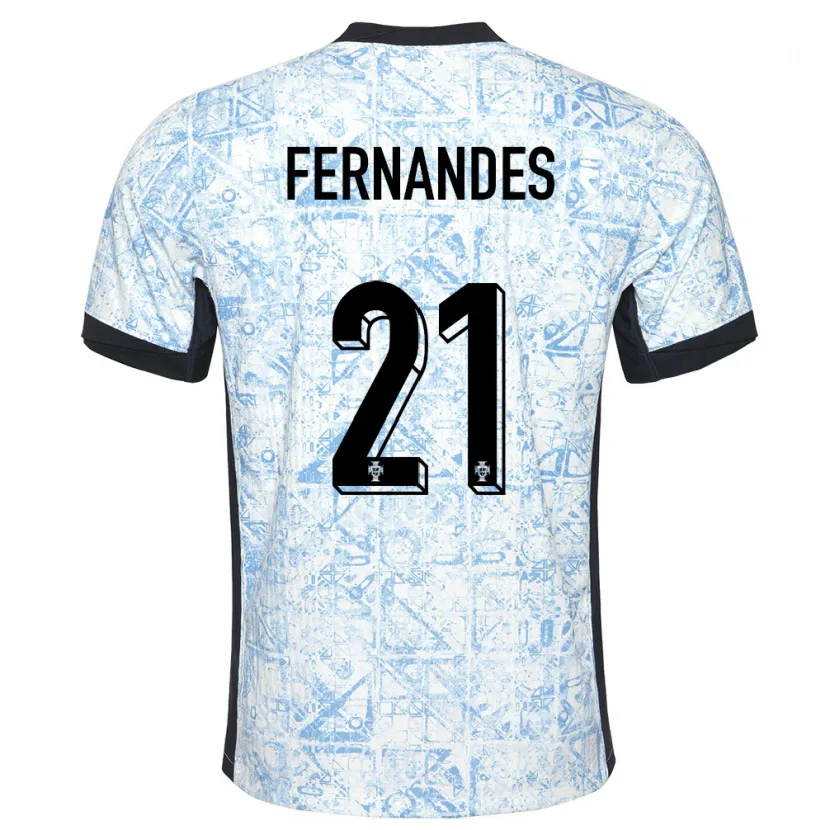 Danxen Kvinder Portugal Mateus Fernandes #21 Creme Blå Udebane Spillertrøjer 24-26 Trøje T-Shirt