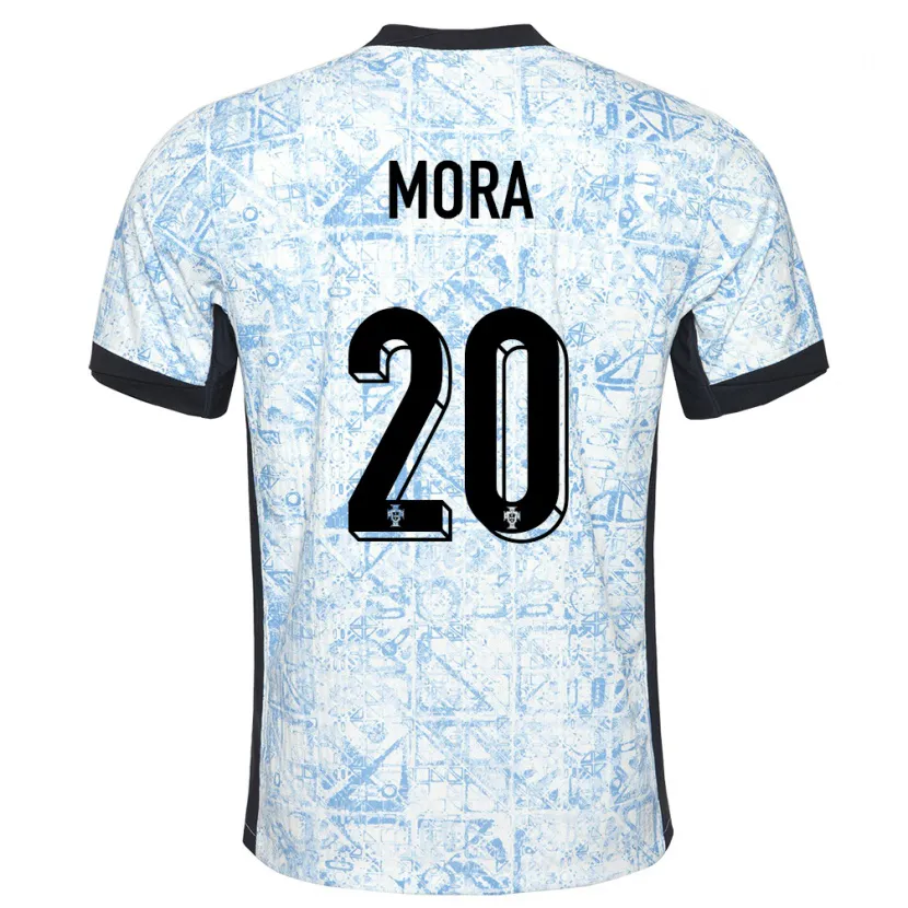 Danxen Kvinder Portugal Rodrigo Mora #20 Creme Blå Udebane Spillertrøjer 24-26 Trøje T-Shirt