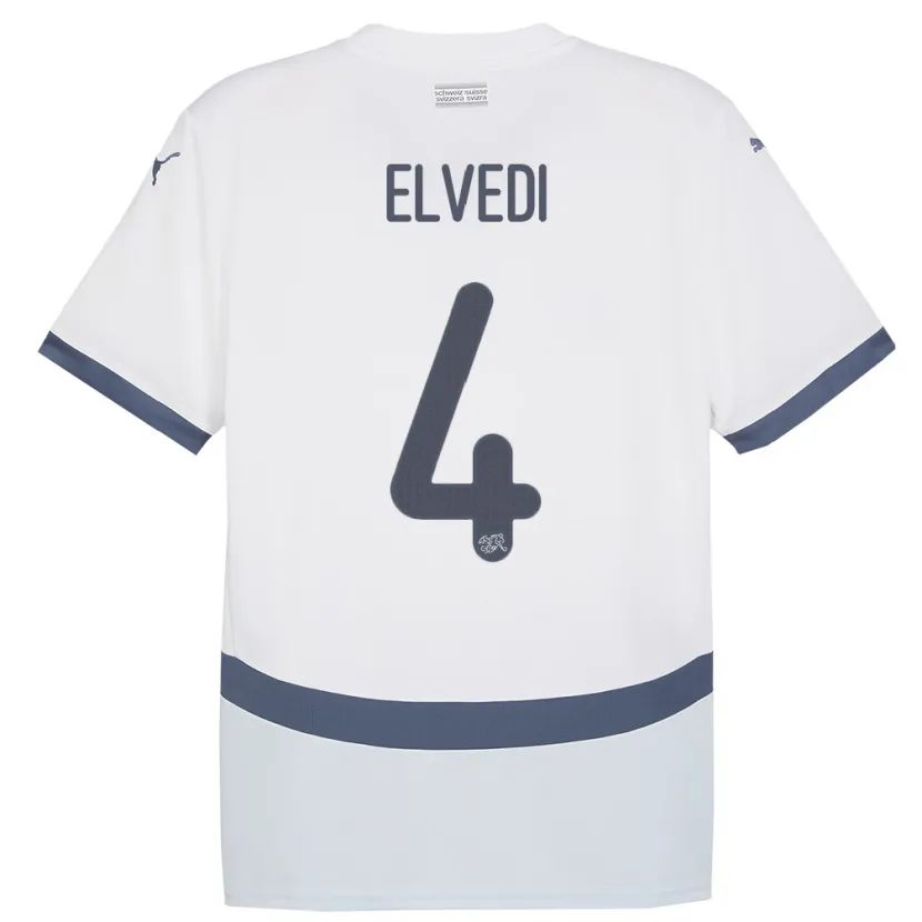 Danxen Kvinder Schweiz Nico Elvedi #4 Hvid Udebane Spillertrøjer 24-26 Trøje T-Shirt