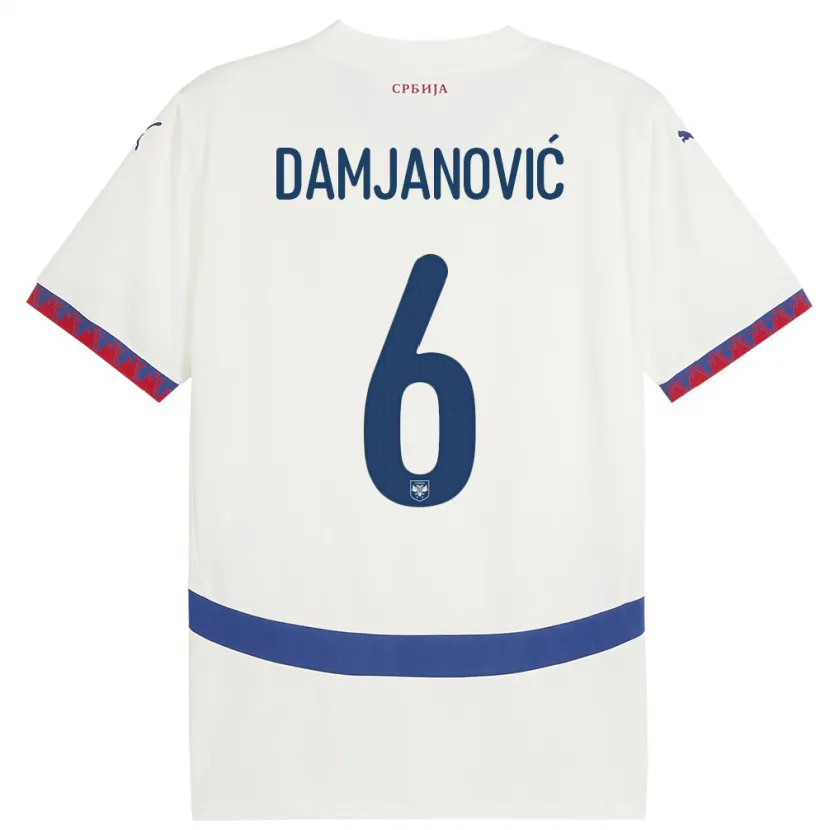 Danxen Kvinder Serbien Nevena Damjanovic #6 Hvid Udebane Spillertrøjer 24-26 Trøje T-Shirt