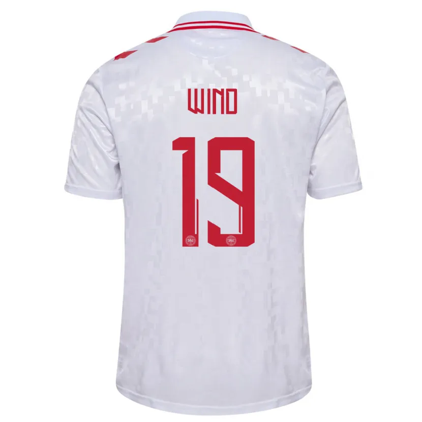 Danxen Kvinder Danmark Jonas Wind #19 Hvid Udebane Spillertrøjer 24-26 Trøje T-Shirt