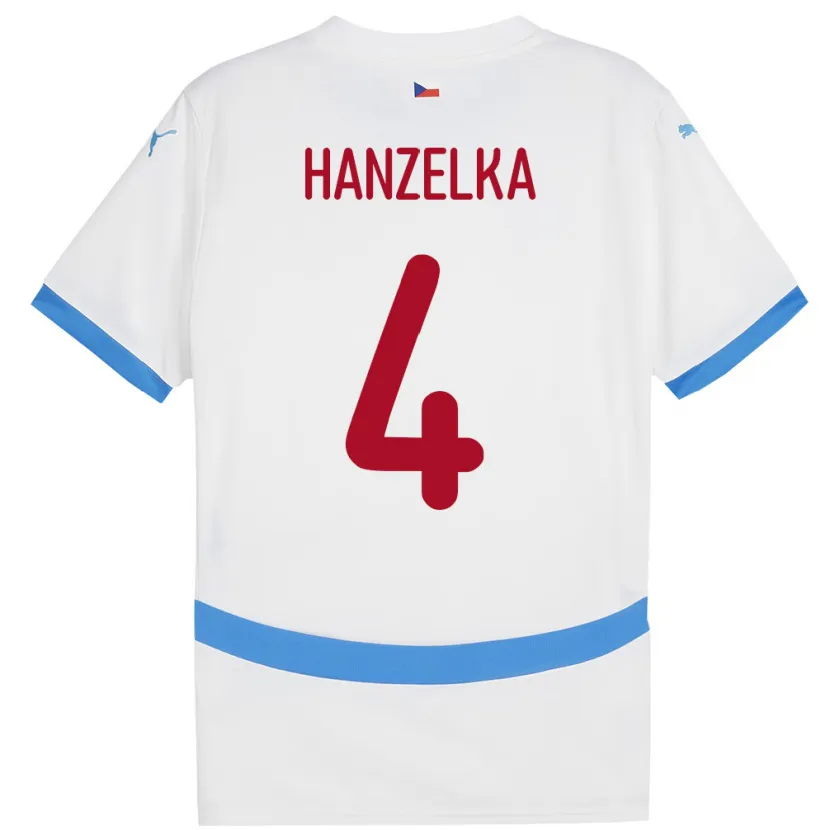 Danxen Kvinder Tjekkiet Denis Hanzelka #4 Hvid Udebane Spillertrøjer 24-26 Trøje T-Shirt