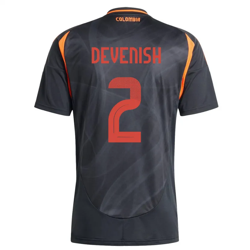 Danxen Kvinder Colombia Cristian Devenish #2 Sort Udebane Spillertrøjer 24-26 Trøje T-Shirt